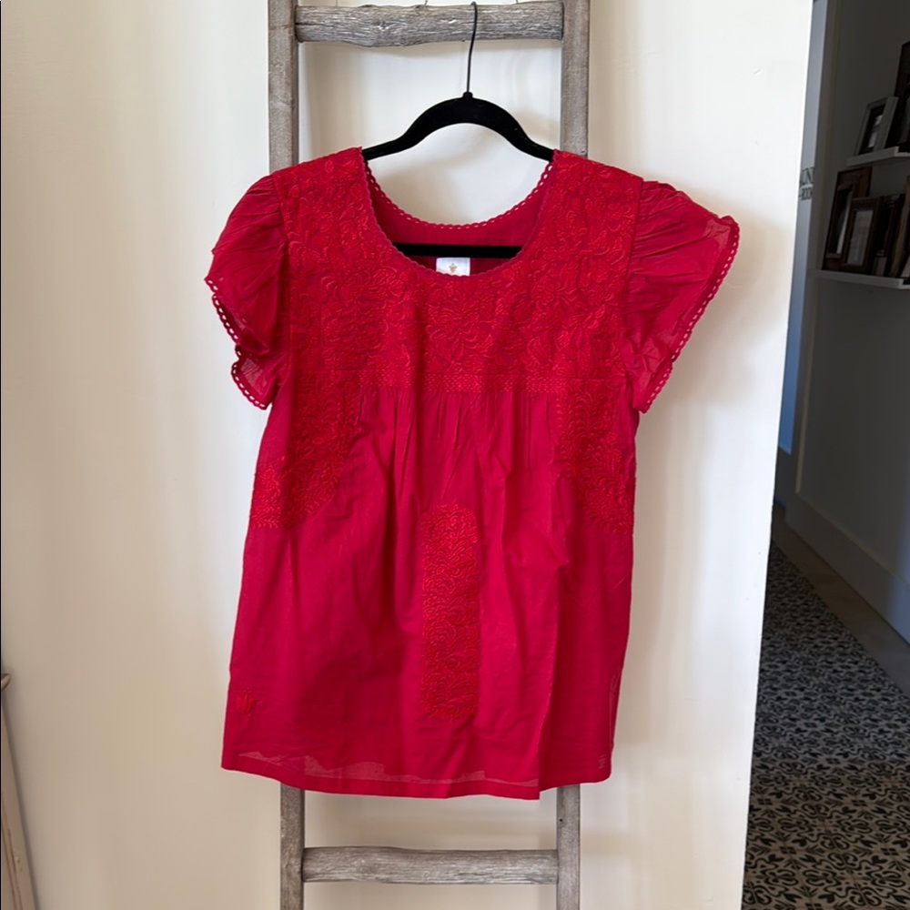 J. Marie Red Embroidery Top